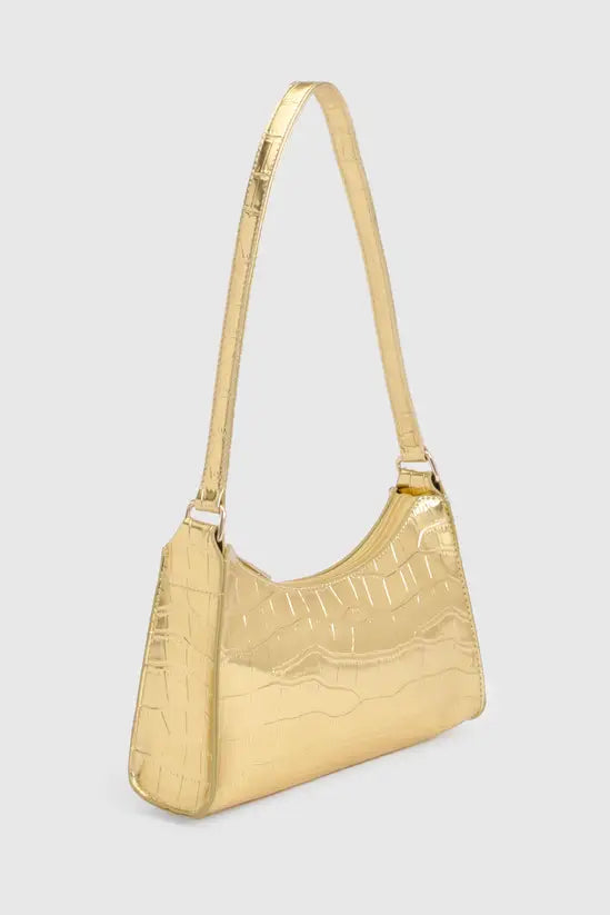 boohoo Patent Croc Shoulder Bag