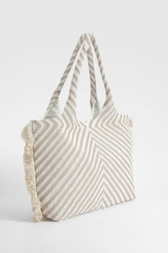 boohoo Oversized Frayed Edge Jacquard Beach Bag