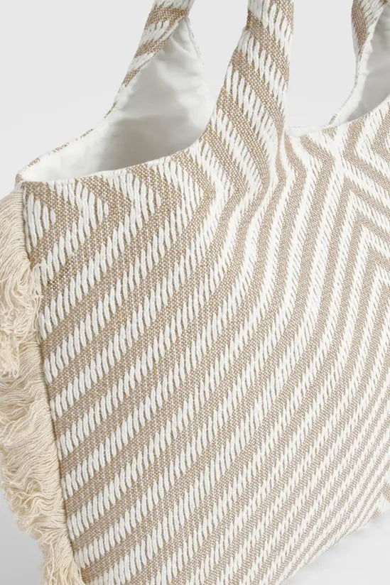 boohoo Oversized Frayed Edge Jacquard Beach Bag